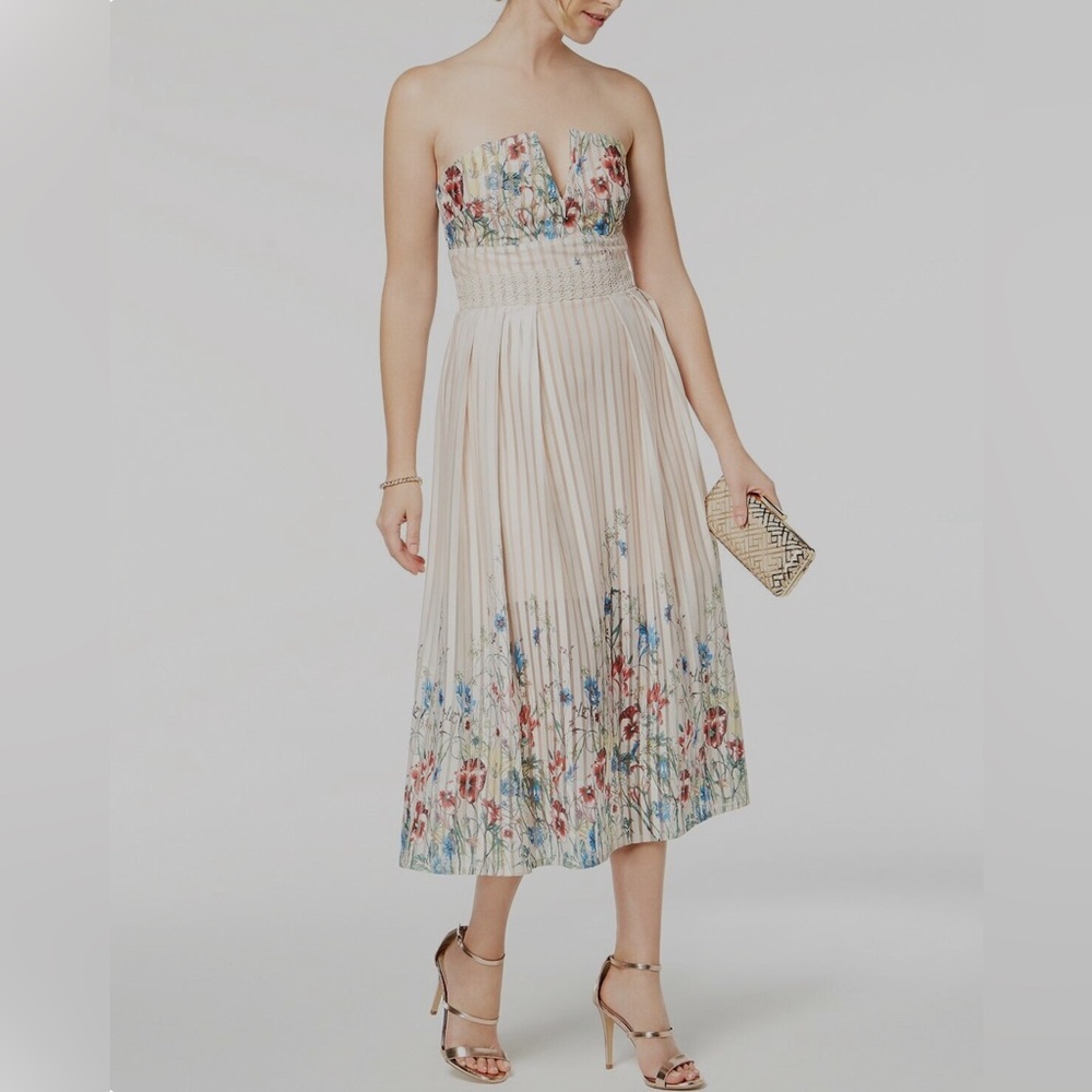 Foxiedox Womens Strapless Floral Print Midi Dress MEADOW MULTI Small